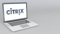 Opening and closing laptop with Citrix Systems logo. 4K editorial 3D rendering Royalty Free Stock Photo