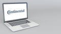 Opening and closing laptop with Continental logo. 4K editorial 3D rendering