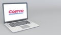 Opening and closing laptop with Costco logo. 4K editorial 3D rendering