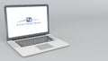 Opening and closing laptop with Fifth Third Bank logo. 4K editorial 3D rendering