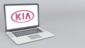 Opening and closing laptop with Kia Motors logo. 4K editorial animation