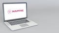 Opening and closing laptop with Mapfre logo. 4K editorial animation
