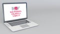 Opening and closing laptop with National Oilwell Varco logo. 4K editorial 3D rendering