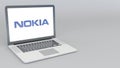 Opening and closing laptop with Nokia logo. 4K editorial animation