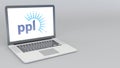 Opening and closing laptop with PPL Corporation logo. 4K editorial animation