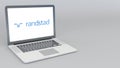 Opening and closing laptop with Randstad Holding logo. 4K editorial animation