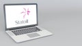 Opening and closing laptop with Statoil ASA logo. 4K editorial animation