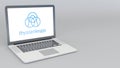 Opening and closing laptop with ThyssenKrupp AG logo. 4K editorial animation