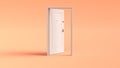 Opening door white door. Peach Fuzz background color