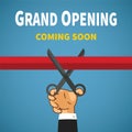 Opening event vector concept with red ribbon hand and scissors Royalty Free Stock Photo