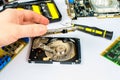 opening hard drive, computer repair Royalty Free Stock Photo