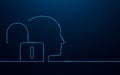 Opening mind. Unlock your brain. Human head with unlock icon in simple blue lines design. Vector illustration