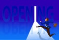 Opening opportunity door Concept,Businessman running at opening door