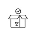 Opening the parcel, icon in line design. Opening, parcel, box, unpack, delivery, unboxing, package on white background Royalty Free Stock Photo