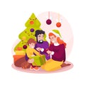 Opening presents isolated cartoon vector illustration.