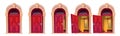 Opening red front door with stone arch Royalty Free Stock Photo