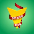 Opening Soon Banner vector design with Yellow Arrow and Red Ribbon Royalty Free Stock Photo