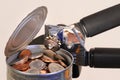 Opening tin can of money Royalty Free Stock Photo