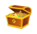 Opening treasures chest. Closing crate or wooden safe, mobile interface vector illustration Royalty Free Stock Photo