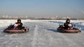 Opening of the winter season - free open auto show - winter carting on the snow track. karting in the winter Royalty Free Stock Photo