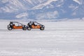 Opening of the Winter Season - Free open auto show - winter carting on the snow track. Karting in the winter Royalty Free Stock Photo
