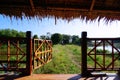 Opening wooden door to outside. Countryside style Royalty Free Stock Photo