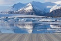 Opening wooden floor, Frozen lake in south of Iceland