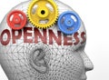 Openness and human mind - pictured as word Openness inside a head to symbolize relation between Openness and the human psyche, 3d