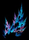 Openwork blue - purple leaves on a black background. Graphic design element. Abstract fractal background. 3d rendering. 3d