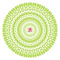 Openwork circular mandala in green colors. Aum / Om sign in the center. Spiritual and sacred symbol