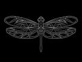 Openwork dragonfly icon. Vector illustration. Isolated white outline on a black background. Creative concept for the