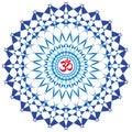Openwork elegant mandala of blue color with the sign Aum, Om, Ohm in the center. Royalty Free Stock Photo