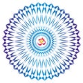 Openwork elegant mandala of blue color with the sign Aum, Om, Ohm Royalty Free Stock Photo