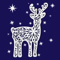 Openwork festive stencil of a deer with antlers. File for cutting