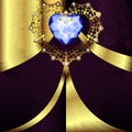 Openwork gold hearts decor with an ornament on an art deco floral background Royalty Free Stock Photo