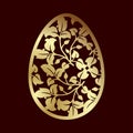 Openwork golden Easter egg with leaves. Laser cutting or foiling Royalty Free Stock Photo