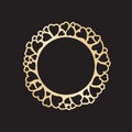 Openwork golden frame with hearts. Laser cutting vector template Royalty Free Stock Photo