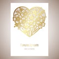 Openwork golden heart with flowers. Vector decorative element. Royalty Free Stock Photo