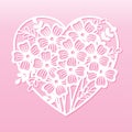 Openwork heart with bouquet of flowers. Laser cutting template. Royalty Free Stock Photo