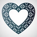 Openwork heart with floral pattern. Vector frame. Laser cutting template.