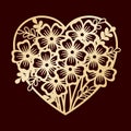 Openwork heart with flowers. Laser cutting or foiling template. Royalty Free Stock Photo