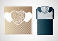 Openwork hearts with mandala pattern. Vector Laser cutting template. Royalty Free Stock Photo