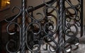 Openwork lattice of internal gates or railings Details of a figured antique forged metal fence lattice, decor elements Royalty Free Stock Photo