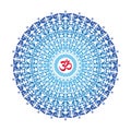 Openwork mandala in blue colors. Aum / Ohm / Om sign in the center. Spiritual and sacral symbol.