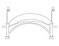 Openwork metal bridge in the medieval style over the river. Lanterns on the bridge.. Continuous line drawing. Vector illustration Royalty Free Stock Photo