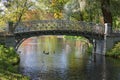 Openwork metal bridge over the channel. Gatchina Park, Leningrad region