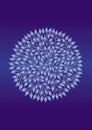 Openwork ornate mandala made from leaves. White pattern on a blue background. Vector graphics.