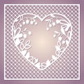 Openwork square card with heart and lilies of the valley. Laser