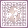 Openwork square frame with easter egg and rooster. Laser cutting template.