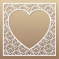 Openwork square frame with heart. Laser cutting template for greeting cards.